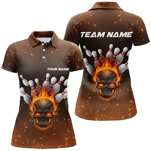 Flame Skull Custom Bowling Shirts For Women,  Skull Team Bowling Jersey Bowling Team Shirt IPHW5143