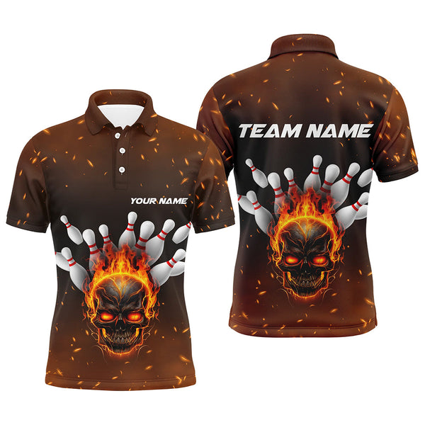 Flame Skull Custom Bowling Shirts For Men,  Skull Team Bowling Jersey Bowling Team Shirt IPHW5143