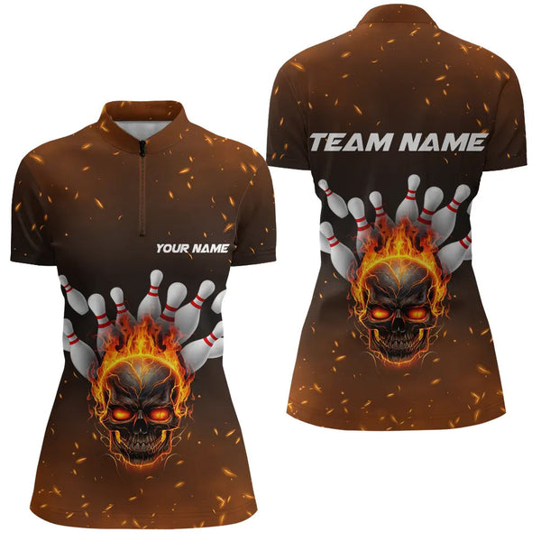Flame Skull Custom Bowling Shirts For Women,  Skull Team Bowling Jersey Bowling Team Shirt IPHW5143