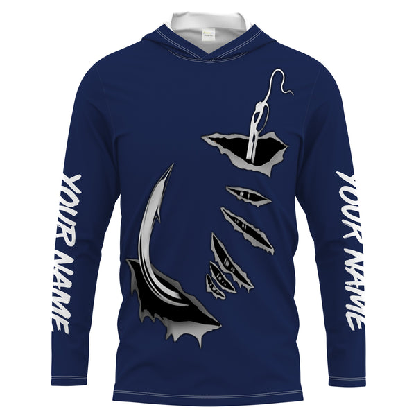 Fish hook Custom Navy blue Long Sleeve performance Fishing Shirts Fishing jerseys - IPHW1488