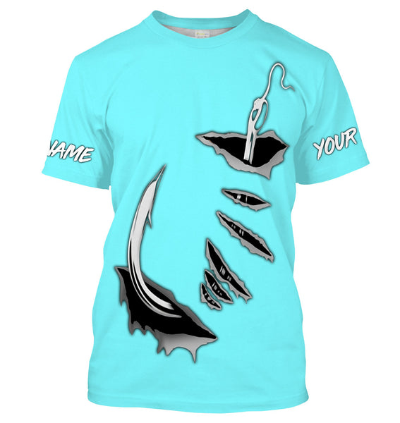 Fish hook Custom Sky blue Long Sleeve performance Fishing Shirts Fishing jerseys - IPHW1489