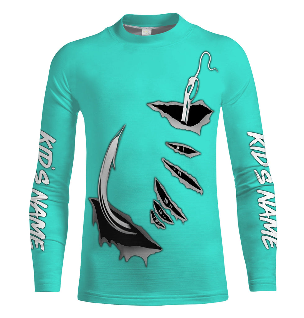 Fish Hook Custom Turquoise Blue Long Sleeve Performance Fishing Shirts Fishing Jerseys - IPHW1490 Long Sleeves UPF / 3XL
