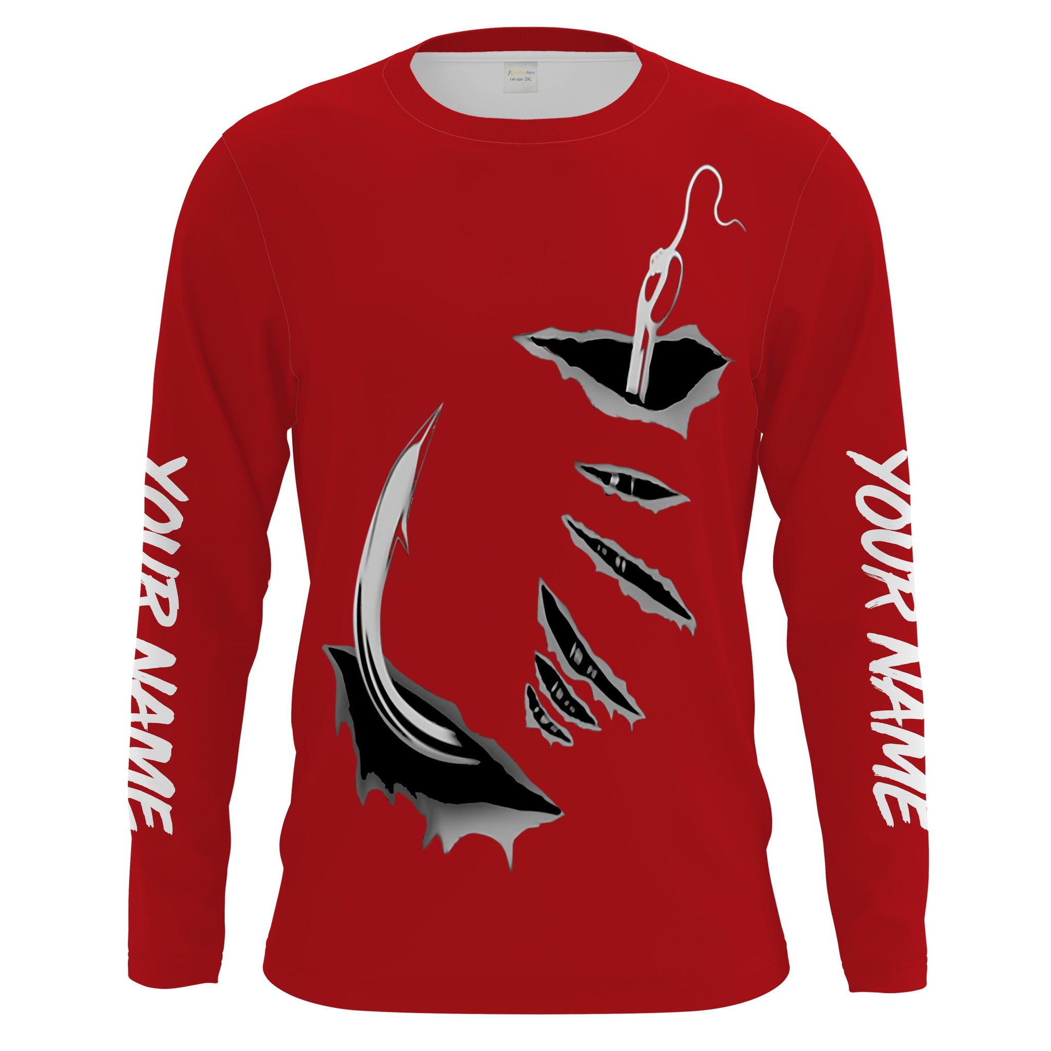 Fish hook Custom Red Long Sleeve performance Fishing Shirts