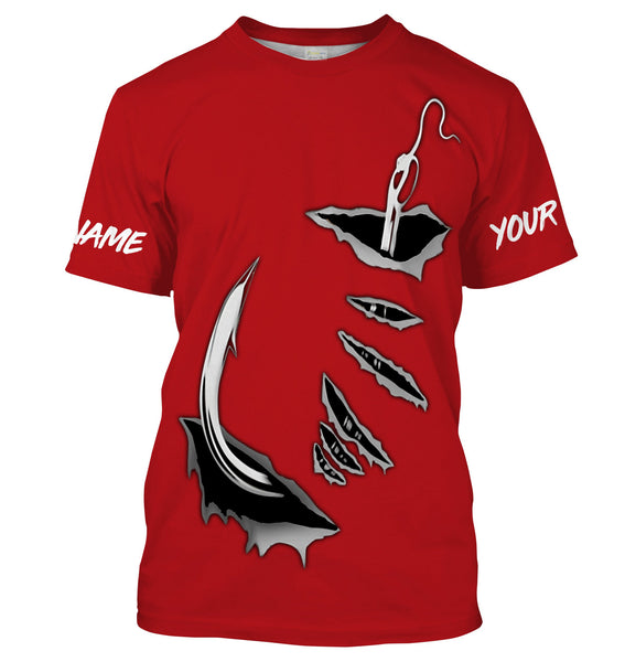 Fish hook Custom Red Long Sleeve performance Fishing Shirts Fishing jerseys - IPHW1364
