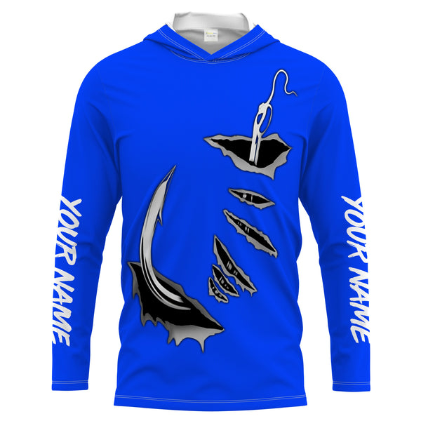Fish hook Custom Blue Long Sleeve performance Fishing Shirts Fishing jerseys - IPHW1365