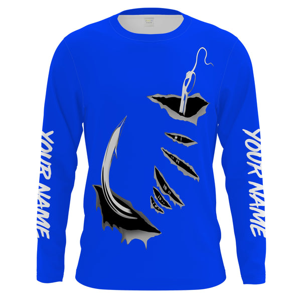 Fish hook Custom Blue Long Sleeve performance Fishing Shirts Fishing jerseys - IPHW1365