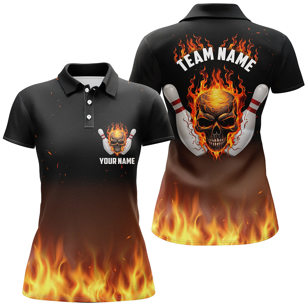 Personalized Women Bowling Shirts, Flame Skull Team Bowling Jerseys Fo