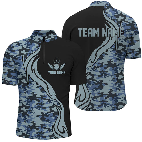 Blue Camo Custom Army Bowling Team Shirts Personalized Bowling League Shirts For Men IPHW5518