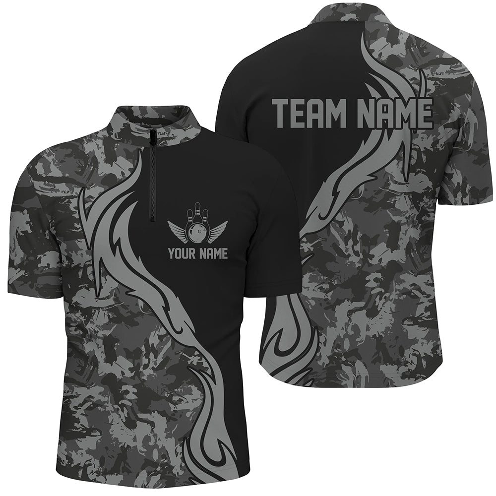 Personalized Gray Camo Bowling Shirts For Men Custom Bowling Team Jerseys Bowlers Outfits IPHW5520
