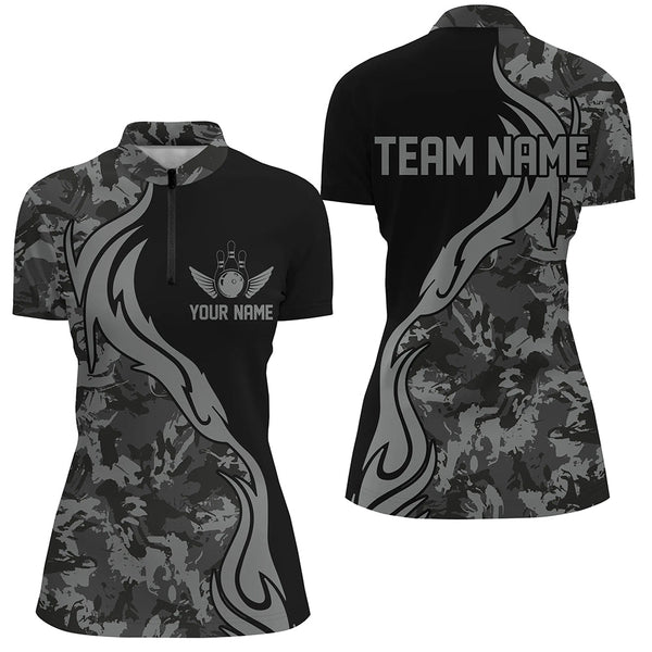Personalized Gray Camo Bowling Shirts For Women Custom Bowling Team Jerseys Bowlers Outfits IPHW5520