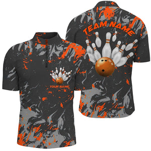 Black And Orange Camo Bowling Team Shirts Custom Men Quarter Zip Shirts Bowling League Shirts IPHW5361