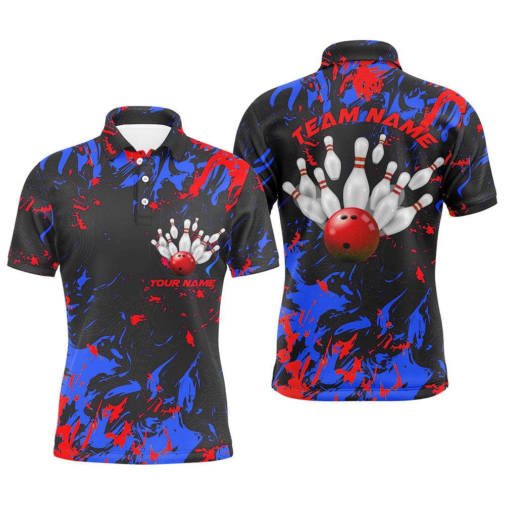 Blue And Red Camo Bowling Team Shirts Custom Men Polo Shirts Bowling League Shirts IPHW5363