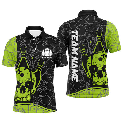 Custom Skull Bowling Shirts For Men And Women, Green Bowling Team Jerseys Bowling Polo Shirt IPHW5839