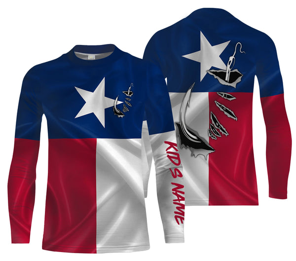 TX Fishing 3D Fish hook Texas Flag Patrotic Custom Long Sleeve performance Fishing Shirts gifts - IPHW1381