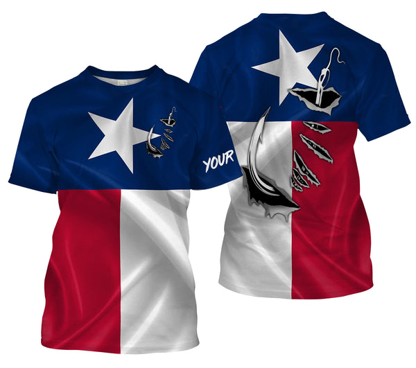 TX Fishing 3D Fish hook Texas Flag Patrotic Custom Long Sleeve performance Fishing Shirts gifts - IPHW1381