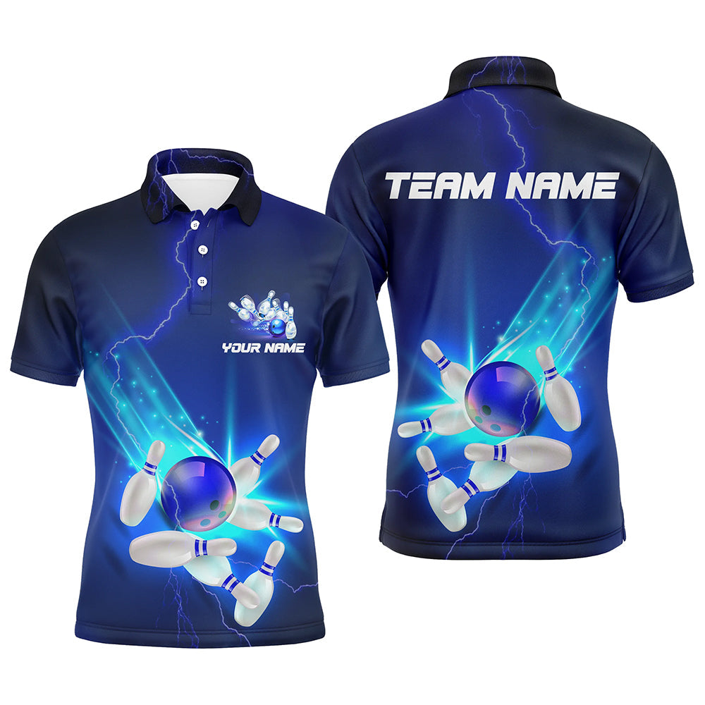 Custom Blue Thunder Lightning Polo Bowling Shirts Strike Bowling Team Jerseys Unisex Shirt IPHW5381