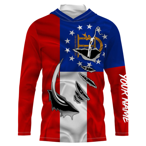 GA Fishing 3D Fish Hook Georgia Flag UV protection Custom long sleeves shirts UPF 30+ personalized fishing gifts - IPH2029