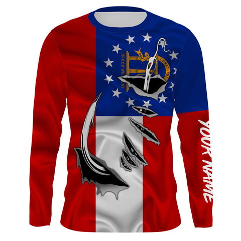 GA Fishing 3D Fish Hook Georgia Flag UV protection Custom long sleeves shirts UPF 30+ personalized fishing gifts - IPH2029