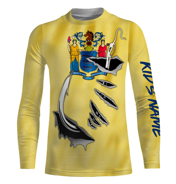 New Jersey Flag 3D Fish Hook UV Protection Custom Long Sleeve performance Fishing Shirts UPF 30+ - IPHW499