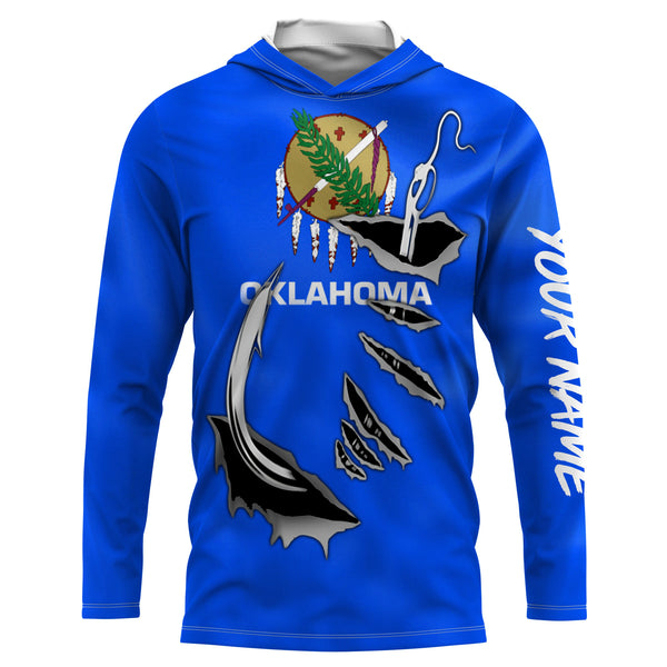 Oklahoma Flag 3D Fish Hook UV Protection Custom Long Sleeve performance Fishing Shirts UPF 30+ - IPHW502