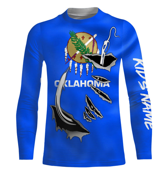 Oklahoma Flag 3D Fish Hook UV Protection Custom Long Sleeve performance Fishing Shirts UPF 30+ - IPHW502