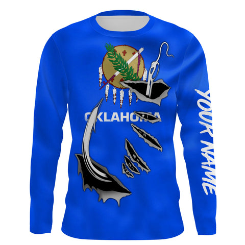 Oklahoma Flag 3D Fish Hook UV Protection Custom Long Sleeve performance Fishing Shirts UPF 30+ - IPHW502