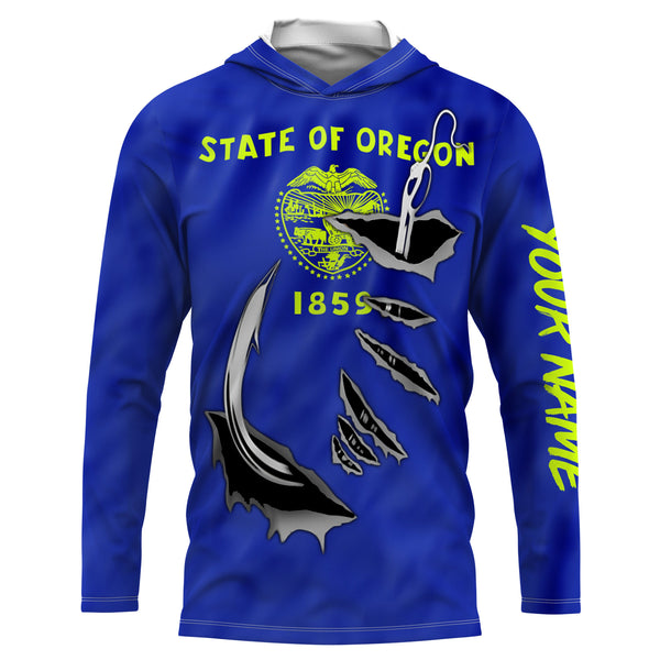 Oregon Flag 3D Fish Hook UV Protection Custom Long Sleeve performance Fishing Shirts UPF 30+ - IPHW503