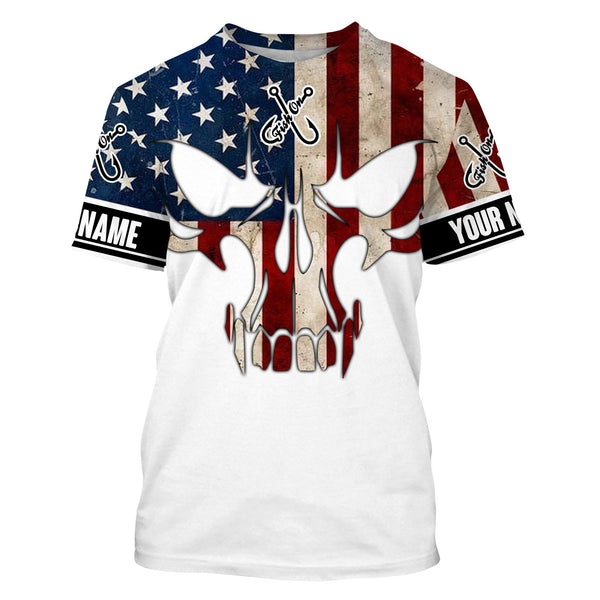 American Flag Fishing skull Fish reaper Custom Long sleeve Shirts UV, personalized Patriotic Fishing gifts - IPHW829