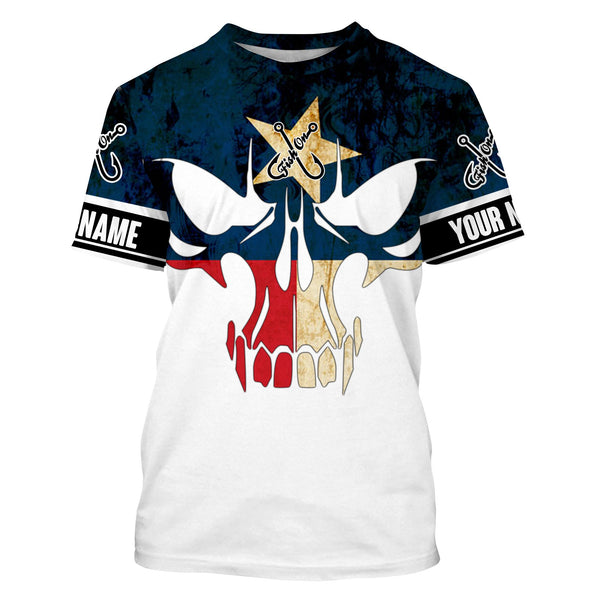 Texas Flag Fishing skull Fish reaper Custom Long sleeve Fishing Shirts UV, personalized Patriotic Fishing gifts - IPHW831