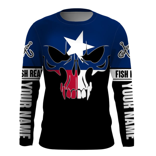 Texas Flag Fish reaper Custom UV Long sleeve Fishing Shirts, personalized Patriotic Fishing skull gifts - IPHW844