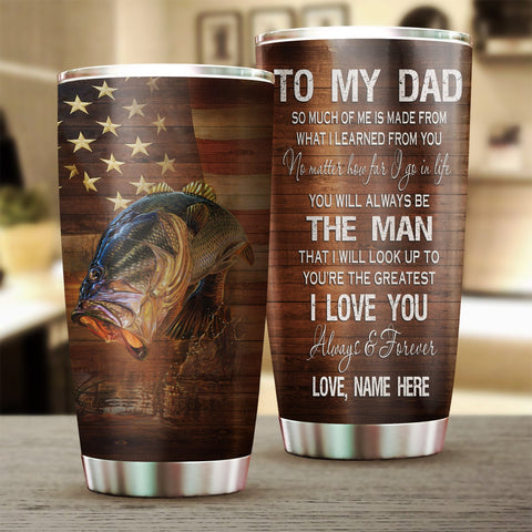 Bass Fishing American Flag Custom Tumbler Cup Fishing Gifts For Dad On Father'S Day - IPHW722