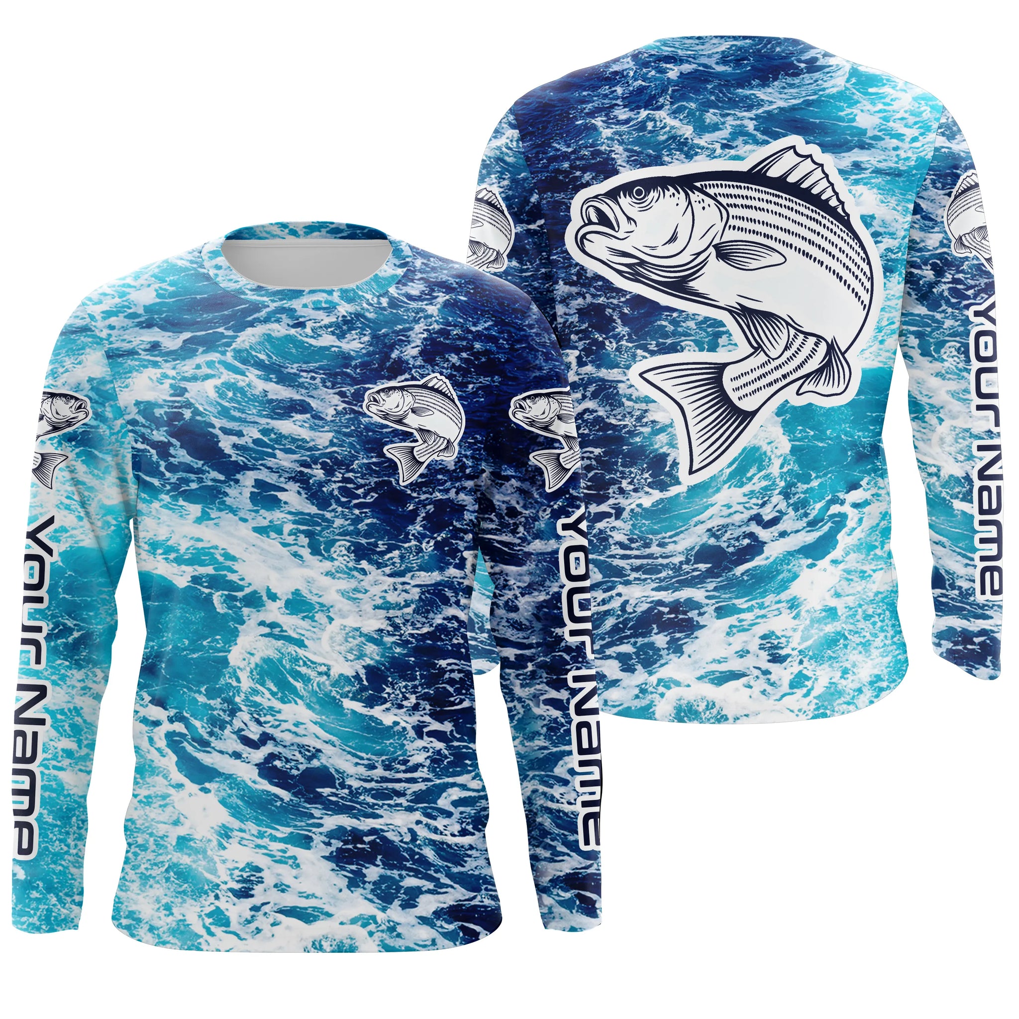 Striped Bass Fishing Custom Long Sleeve Fishing Shirts, striped bass shirts  