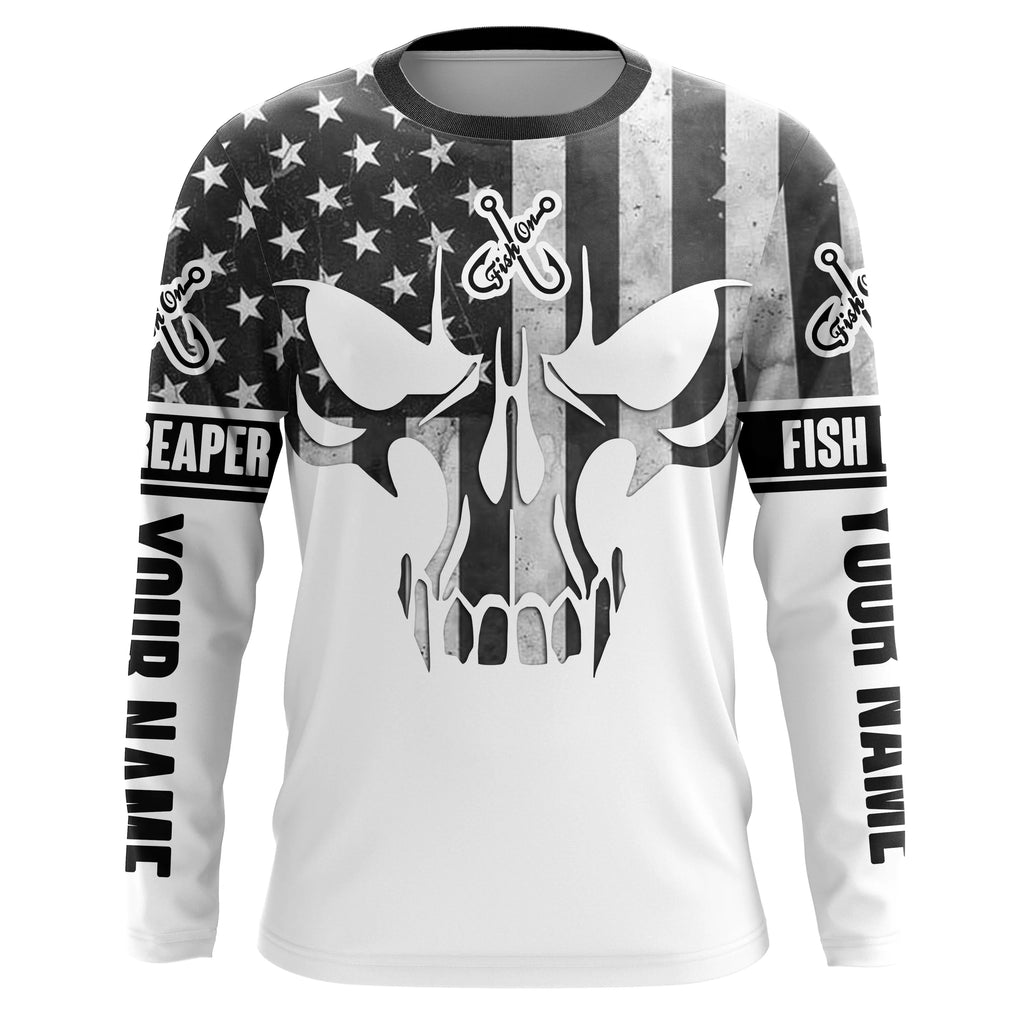 Black And White American Flag Fishing Shirts, Fish Reaper Skull Person –  Myfihu