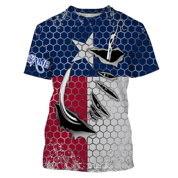 Custom Texas Flag Fishing Shirts, Texas Fish hook Long sleeve performance Fishing Shirts - IPHW1556