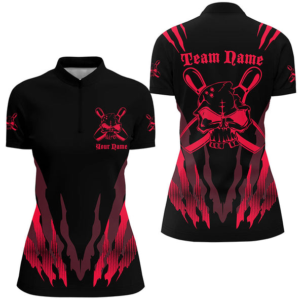Custom Bowling Shirts For Women, Skull Bowling Team Shirts Bowling Pin | Red IPHW4484
