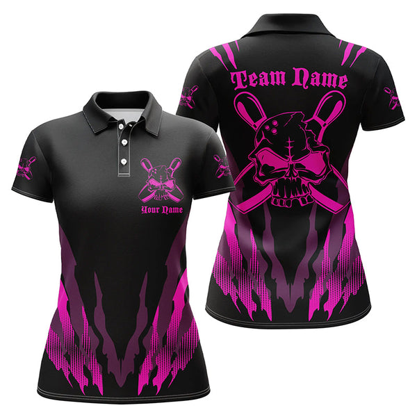 Custom Bowling Shirts For Women, Skull Bowling Team Shirts Bowling Pin | Red IPHW4485