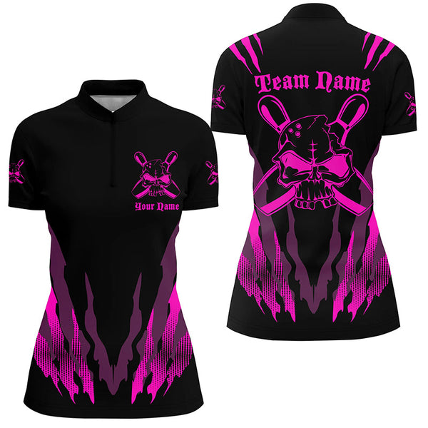 Custom Bowling Shirts For Women, Skull Bowling Team Shirts Bowling Pin | Red IPHW4485