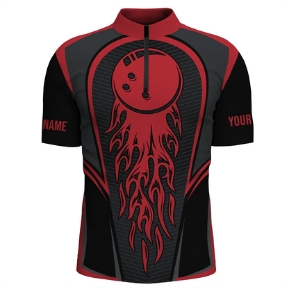 Red Flaming Bowling Ball Custom Men'S Bowling Jerseys, Matching Team Bowling Shirts IPHW4200