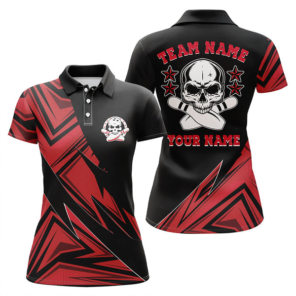 Custom Skull Bowling Shirts For Women, Skull Bowling Team Jerseys | Red IPHW4497