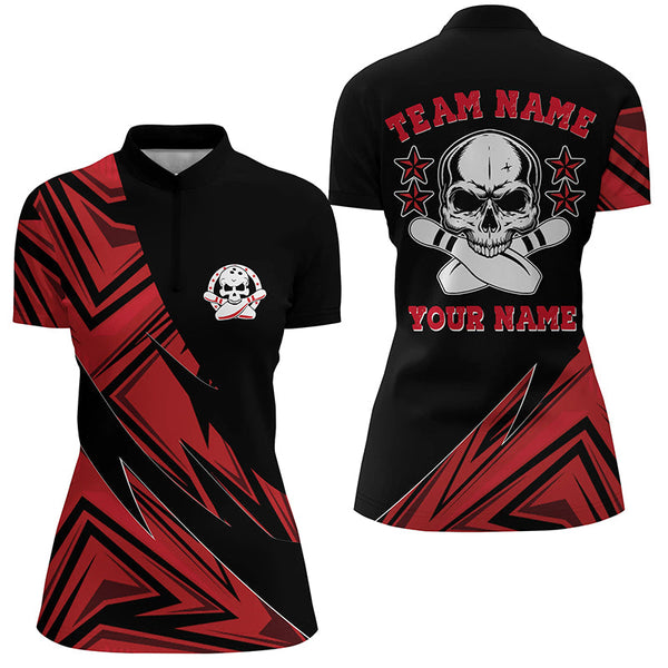 Custom Skull Bowling Shirts For Women, Skull Bowling Team Jerseys | Red IPHW4497