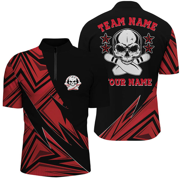 Custom Skull Bowling Shirts For Men And Women, Skull Bowling Team Jerseys | Red IPHW4497