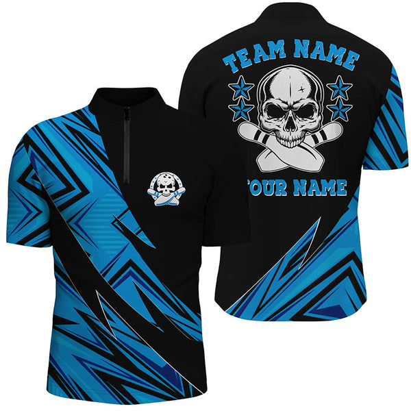 Custom Skull Bowling Shirts For Men And Women, Skull Bowling Team Jerseys | Blue IPHW4498