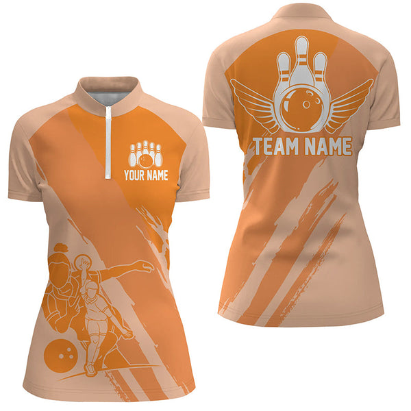 Custom Bowling Shirts For Women, Bowling Queen Team Jerseys, Bowling Girls Shirt | Orange IPHW4965