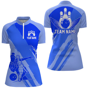Custom Bowling Shirts For Women, Bowling Queen Team Jerseys, Bowling Girls Shirt | Blue IPHW4966