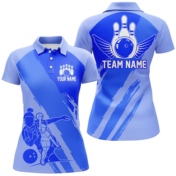 Custom Bowling Shirts For Women, Bowling Queen Team Jerseys, Bowling Girls Shirt | Blue IPHW4966