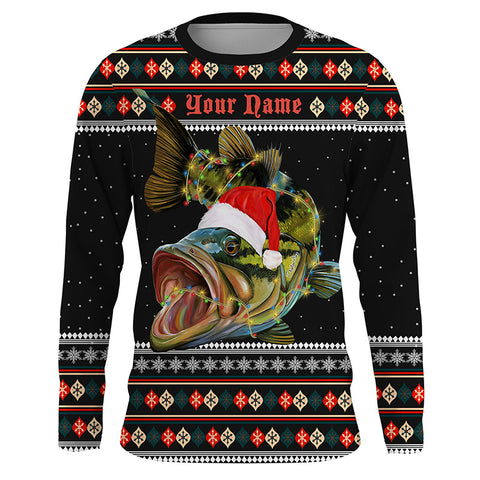 Personalized Christmas Bass Fishing Shirts, ugly sweater pattern Bass Fishing clothing IPHW3571