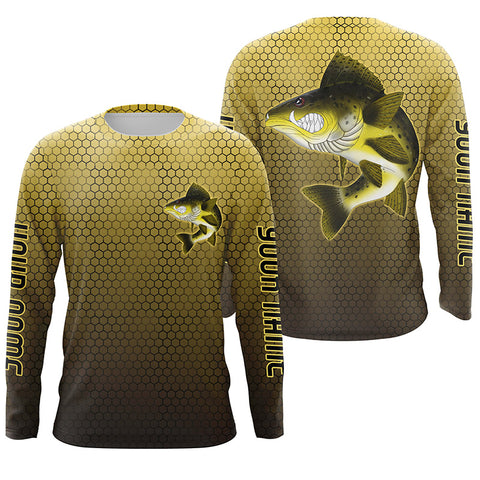 Personalized Angry Walleye Fishing jerseys, Walleye Long sleeve performance Fishing Shirts IPHW3413