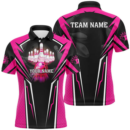 Custom Pink Bowling Polo Shirts For Men, Strike Bowling Team Jerseys Bowlers Outfits IPHW5225