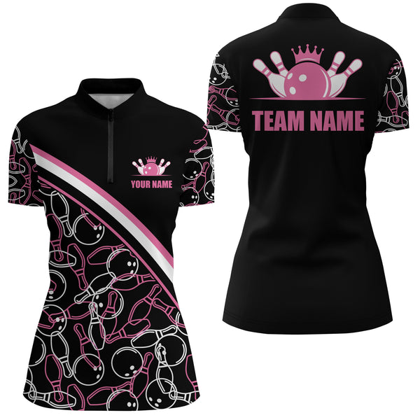 Custom Bowling Shirts For Women, Bowling Queen Team Jerseys Bowling Ball And Pins | Pink IPHW4504