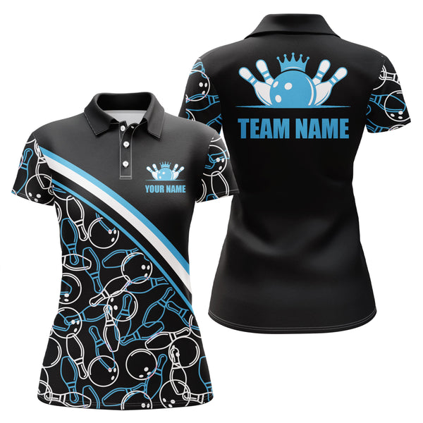 Custom Bowling Shirts For Women, Bowling Queen Team Jerseys Bowling Ball And Pins | Blue IPHW4505